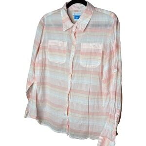 Columbia PFG Womens XL Striped Button Down Shirt Long Sleeve Cotton‎ Outdoor